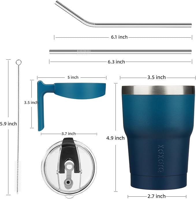 BJPKPK Tumbler With Handle And Straw 10 oz Stainless Steel Insulated Tumbler Cups With Lid For Water Or Ice Coffee,Indigo Black
