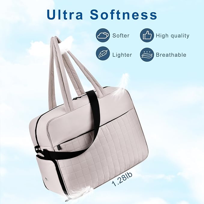 Felipe Varela Large Puffy Tote Bag, Gym Bags for Women with Shoe Compartment, Weekender Overnight Lightweight Carry on Puffer Duffle Bag for Travel (Camel,36L)