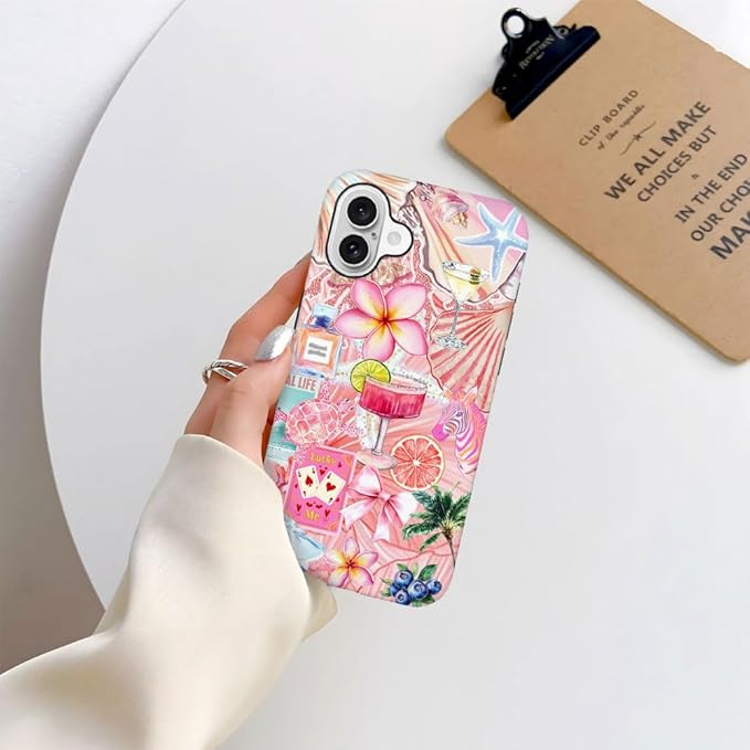 DAIZAG Case Compatible with iPhone 16 Plus,Fit Shockproof Cover for Women Girls,European Collage Lily Flower Seashell Pink