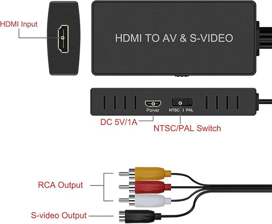 Dingsun HDMI to SVideo Converter HDMI to Audio Video Converter HDMI to RCA Adapter with Svideo Cable Support 720P/1080p for PC Laptop Xbox PS3 TV STB VHS VCR Blue-Ray DVD