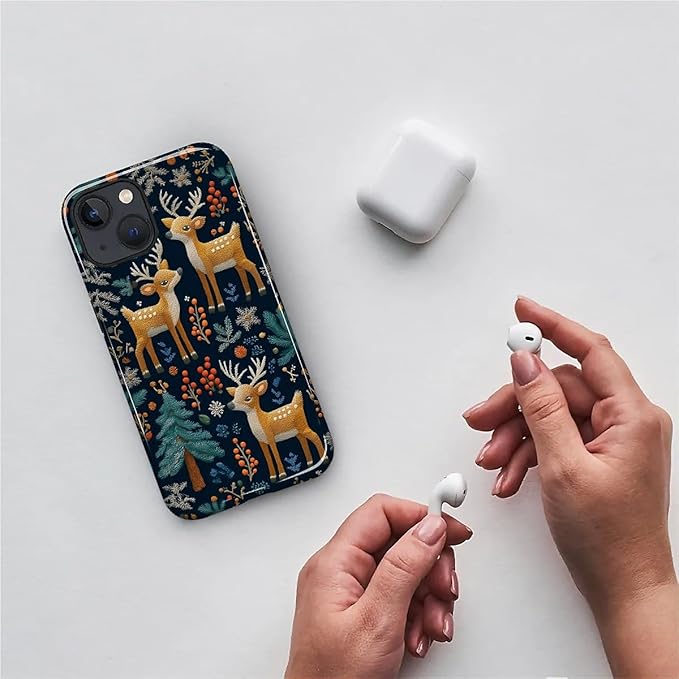 Case for iPhone 15 Case,Cute Christmas Reindeer Design - Hybrid Dual Protection Silicone + Hard PC Shockproof Full Body Cover Slim Anti-Scratch Protective Case for Men Women