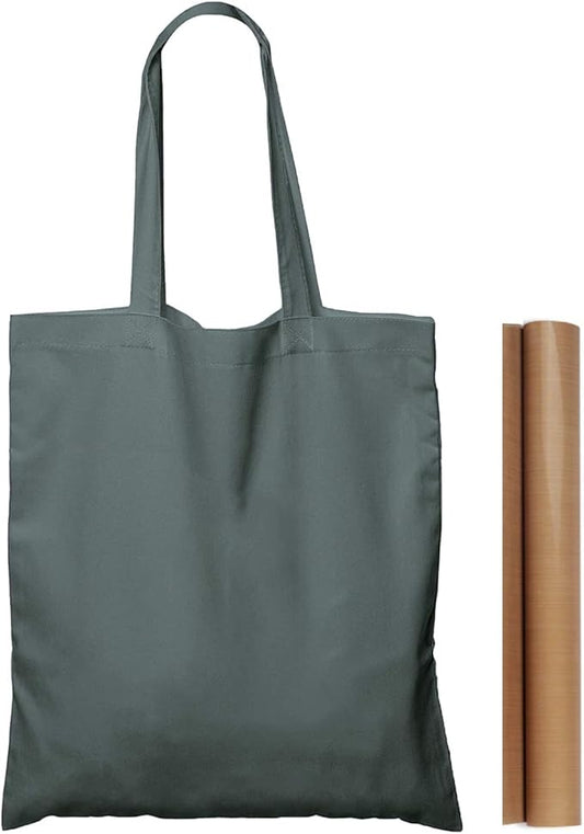 NPBAG 15 Pack 15'' X 16'' Grey Cotton Tote Bags, Lightweight Blank Bulk Cloth bags with 1pc of PTFE Teflon Sheet