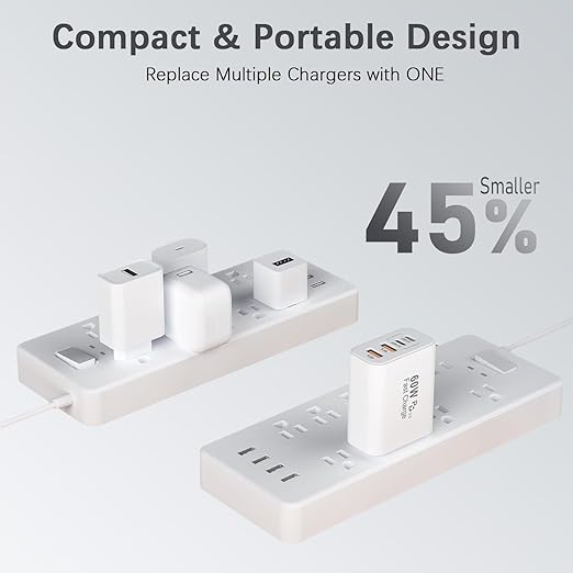 60W USB C Charger Block,2Pack 4-Port GaN USB C Charger Fast Charging Wall Plug Dual Type C+Dual USB-A Port,Multiport Power Adapter Cube for iPhone 17 Pro Max/16e/15/14/13/12/11,iPad Pro/Air/Mini