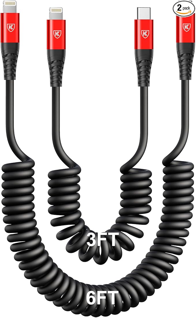 USB Type C to Lightning Cable [3FT/6FT], 2Pack Coiled iPhone Charger Cable Fast Charging for Car [Apple MFi Certified] Short USBC iPhone Cord Compatible with iPhone14/13/12/11/8/Plus/iPad/CarPlay-Red