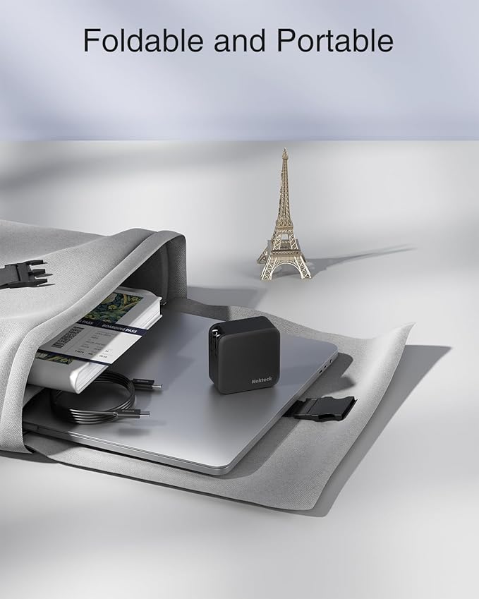 Nekteck 100W USB C Charger, Compact and Foldable Fast Charging GaN IV Charger with 6.6 Ft Cable, Compatible with MacBook Air/Pro, iPad Pro and All USBC Devices (Black)