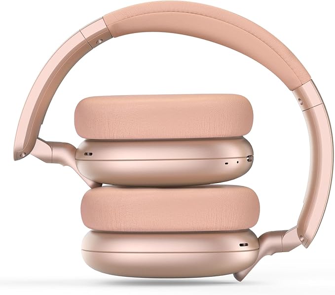 RORSOU C6 Active Noise Cancelling Headphones, Wireless Over Ear Bluetooth Headphones, 60H Playtime, Lightweight Folding Deep Bass Comfort Fit Ear Cups Headset with Mic for iPad/PC/Home Rose Gold