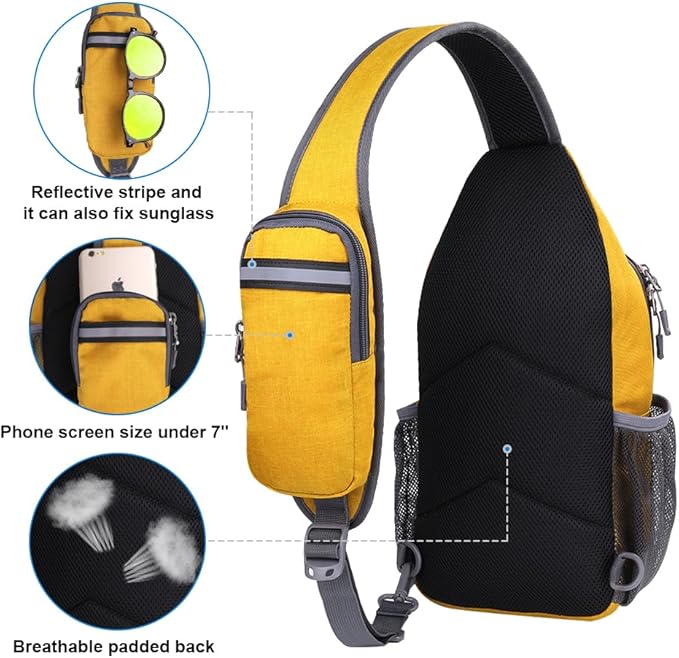 WATERFLY Crossbody Sling Backpack Sling Bag Travel Hiking Chest Bag Daypack