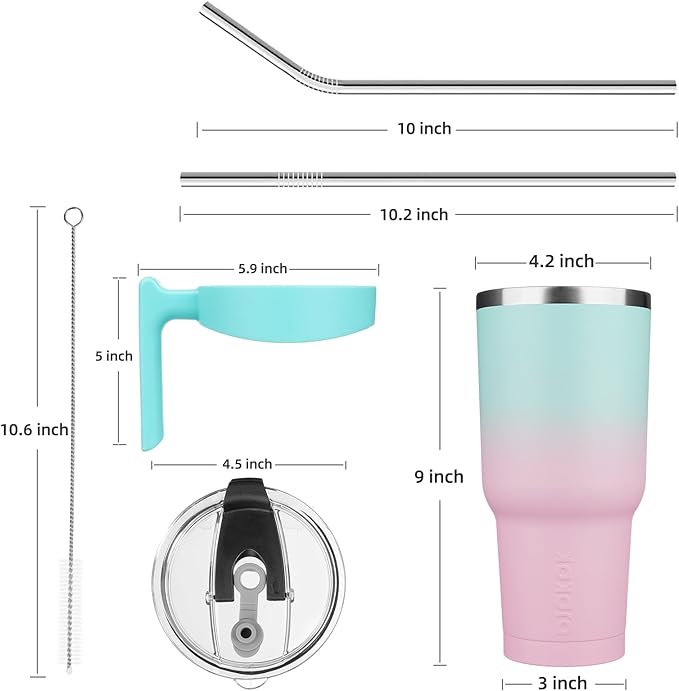 BJPKPK 40 oz Tumbler With Handle And Straw Stainless Steel Insulated Tumbler Cups For Water Or Ice Coffee,Bubble Gum