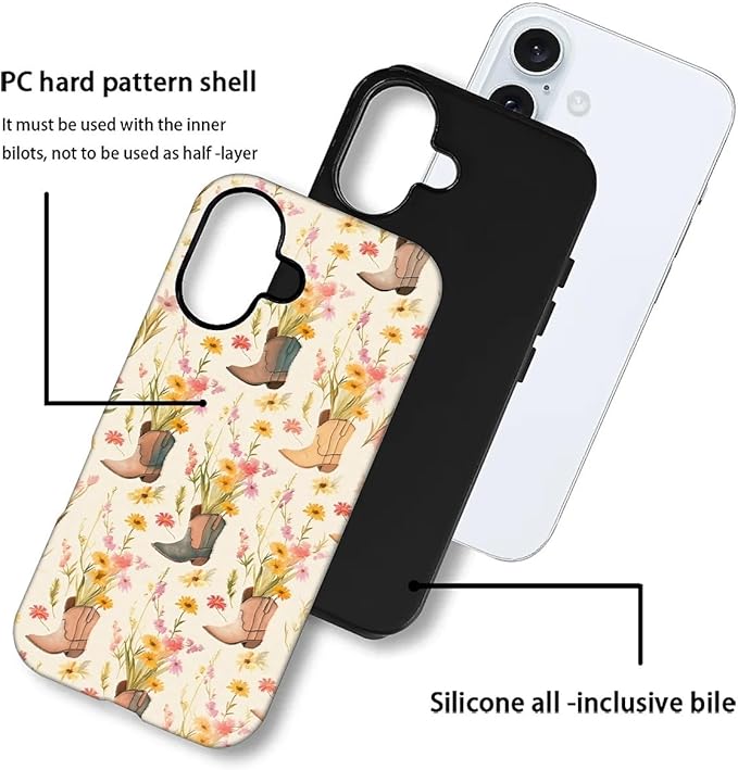 Case for iPhone 16 Plus,Western Cowgirl for Woman Men Full Body Protective Cover Shockproof 2 in 1 Silicone + Hard PC Case for iPhone 16 Plus