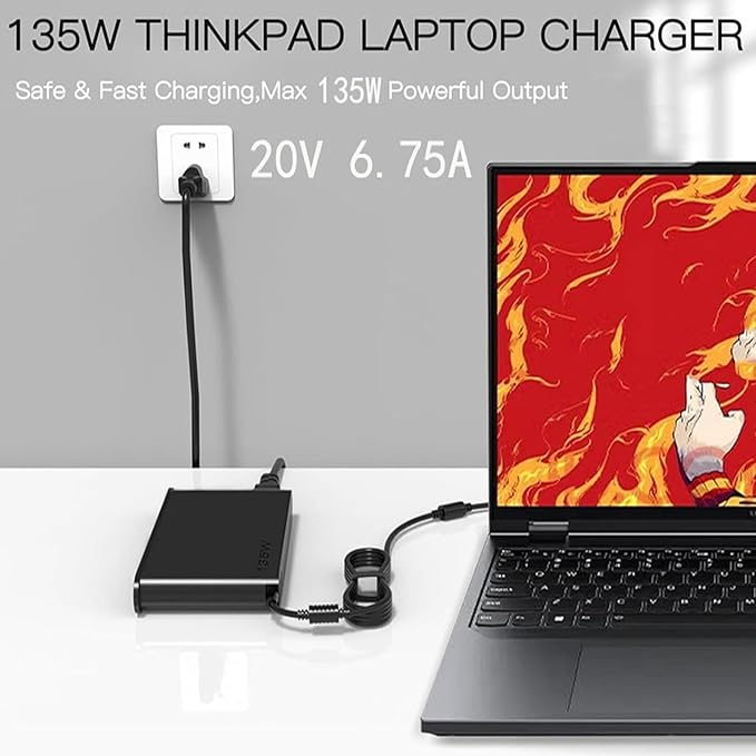 Slim 135W AC Laptop Charger Fit for Lenovo ThinkBook 16p 15P ThinkPad T15p P16v Z16 X1 Extreme Lenovo IdeaPad Pro 5 Slim 3 Creator 5 Yoga Slim 7 and Dock Adapter