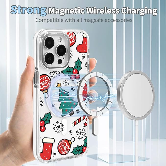 DAIZAG Case for iPhone 16 Pro, [Compatible with MagSafe],Phone Case for Women Girls Magnetic Clear Cover,Christmas Tree Socks Red