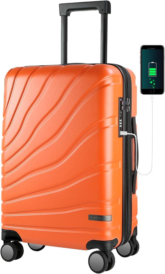 VANKEAN Carry On Luggage with Spinner Wheels & TSA Lock, Expandable Fashionable Hard Shell Suitcase airline approved，20 Inch Carry-On，Orange