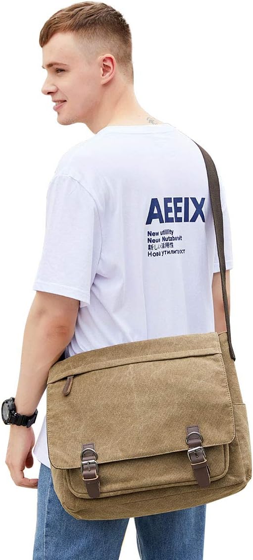 Messenger Bag for Men Retro, Canvas Satchel casual Briefcases Laptop Bag fit 13.3 15.6 Inch