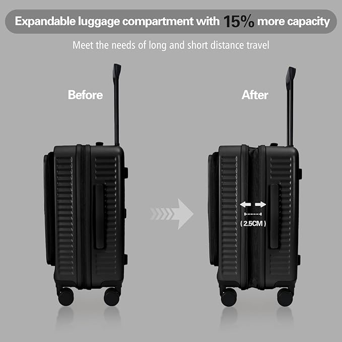 20 Inch Luggage with Spinner Wheels,Expandable Front Opening Suitcase 100% PC Hard Shell TSA Lock, Smooth Rolling Wheels, Lightweight Travel for Men and Women, Y03 Yellow Slightly Larger