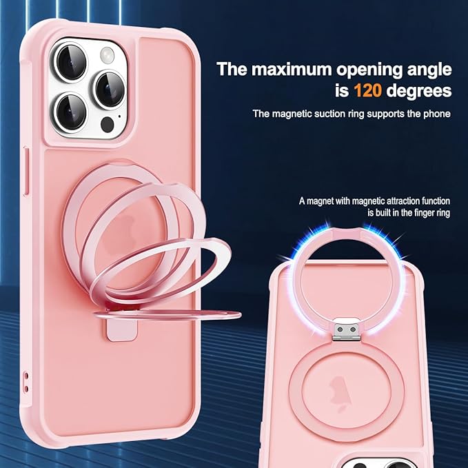 Compatible with iPhone 12 Pro Max Case & iPhone 13 Pro Max Case with Invisible Magnetic O-Ring Stand Translucent Phone Cases 6.7" [Compatible with Mag-Safe][Great Grip Feeling], Pink