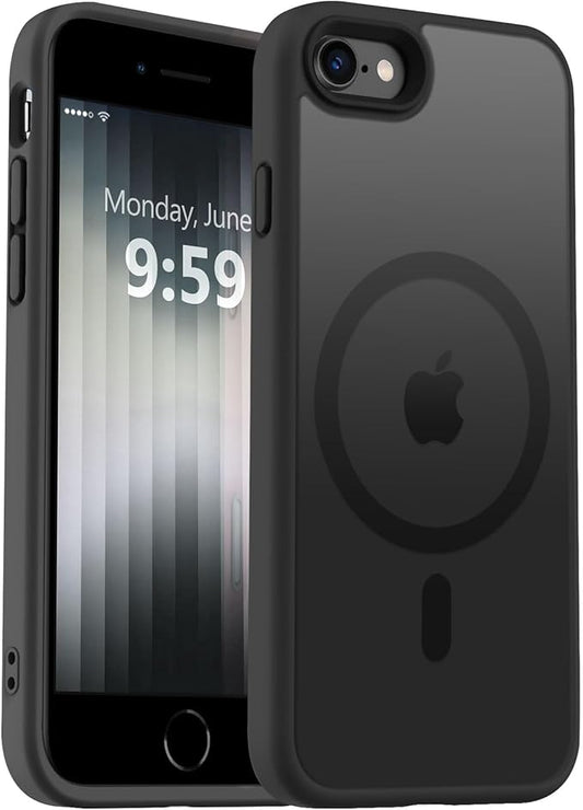 MOCCA Strong Magnetic for iPhone SE Case 2022/iPhone SE 2020 Case/iPhone 7 Case/iPhone 8 Case [Compatible with Magsafe] Slim Thin Translucent Matte Protective Cover Phone Case 4.7'', Black