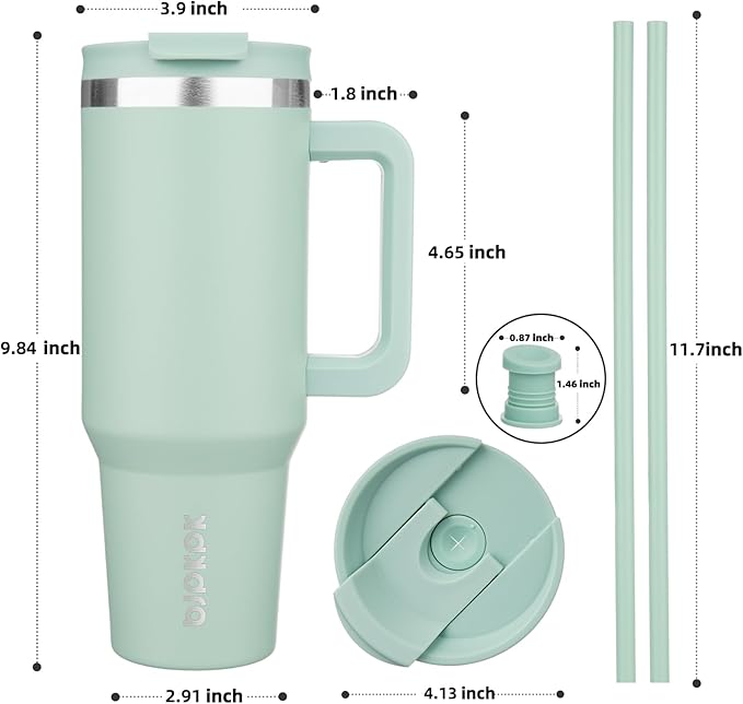 BJPKPK 40oz Stainless Steel Insulated Tumbler With Handle And Lid Straw Travel Coffee Mug Thermal Cup,Pistachio Green