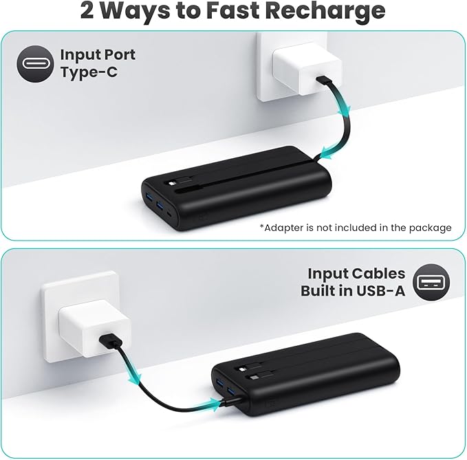 Portable Charger Power Bank 40,800mAh 25W Fast Charging USB C Portable Charger with 2 Built in Cables,5 Outputs & QC 4.0 Quick Phone Charging Battery Pack Compatible with iPhone 16/15/14,Android