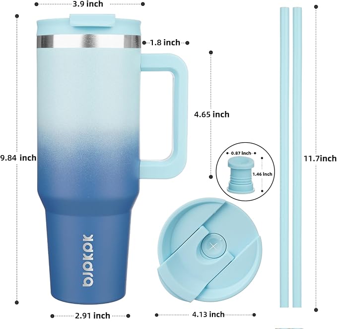 BJPKPK Tumbler With Handle 40 oz Stainless Steel Insulated Tumbler With Lid And Straw For Water Or Ice Coffee,Sky