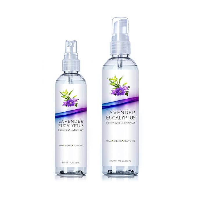 Two Pack Lavender Eucalyptus Pillow and Linen Spray, Best Set for Travel and Home, Strong Essential Oil Mist for Relaxing the Body and Mind (Lavender Eucalyptus, 4oz/8oz)