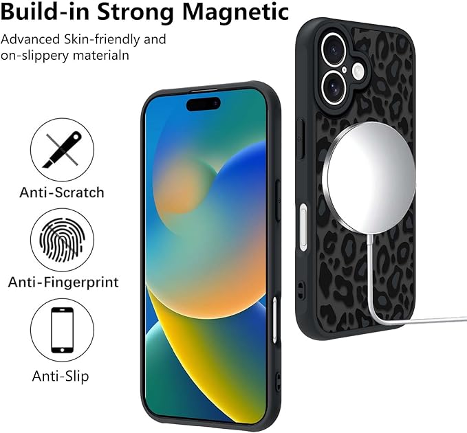 KANGHAR Case for iPhone 16 Plus Phone Case [Compatible with Magsafe] Leopard Printed Pattern Cute Cheetah Protective Magnetic Case for Girls Women Men 6.7"