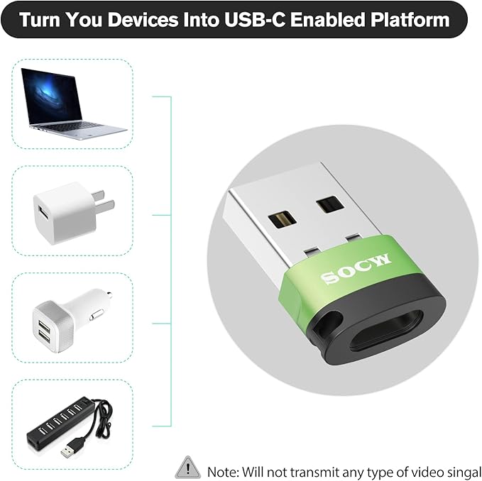 USB C Female to USB Male Adapter 2.0 (LightGreen, 4 Pack)