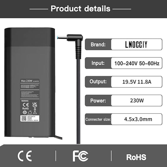 2025 New Slim 230W AC Charger for HP Omen 15 16 17 Gaming Laptop ZBook Fury 16 G8 G9 G10 TPN-LA10 TPN-Q265 Laptop Power Adapter(4.5mm*3.0mm)