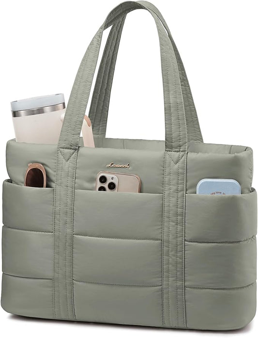 LOVEVOOK Tote Bag for Women, Large Puffer Work Tote Laptop Bag, Lightweight Travel Tote Bag with Zipper Gifts for Women