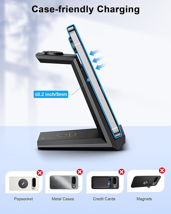 NANAMI Wireless Charger for Google - 3 in 1 Wireless Charging Station Fast Charger Stand Dock for Pixel 10/10 Pro/9/Fold/8/7,Buds Pro 2/Pro, Watch 3/2,Fitbit Versa 4/Sense 2(Not for Pixel Watch 1/4)