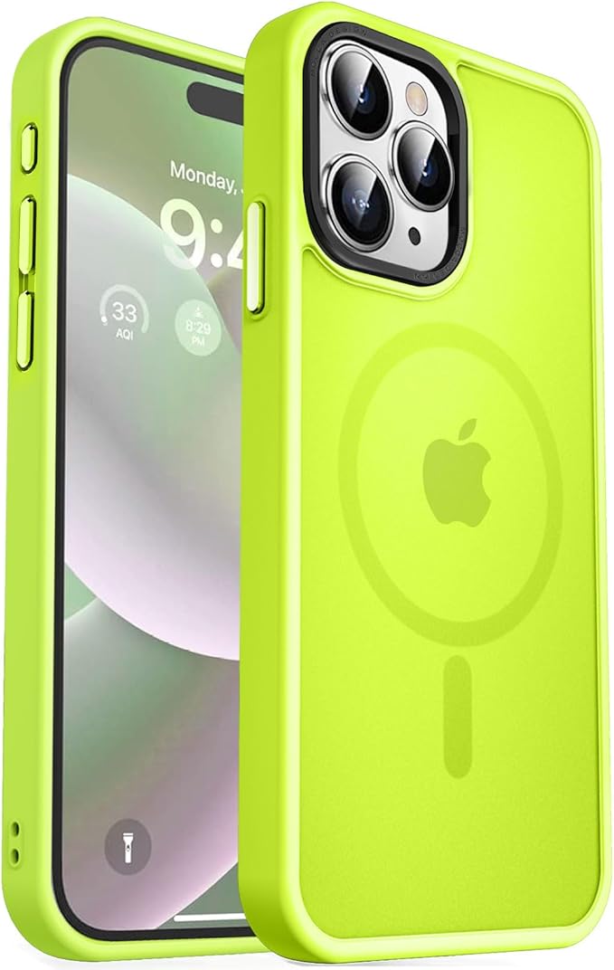 MOCCA Strong Magnetic for iPhone 15 Pro Max Case, [Compatible with Magsafe][13FT Military Drop Protection] Slim Translucent Matte Shockproof Case for iPhone 15 ProMax Case 6.7'', Fluorescent Green