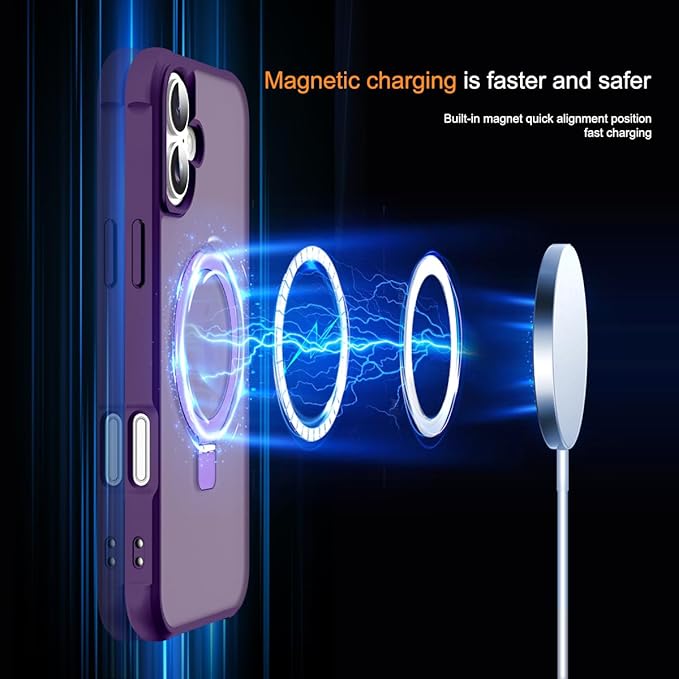 Compatible with iPhone 16 Case with Invisible Magnetic O-Ring Stand Military-Grade Translucent Case for iPhone 16 6.1" [Compatible with Mag-Safe][Great Grip Feeling], Purple