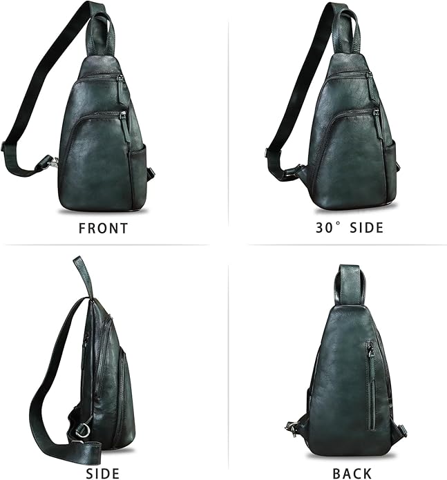 Genuine Leather Silng Bag for Men and Women Vintage Leather Sling Backpack Purse Shoulder Crossbody Bag Chest Bag
