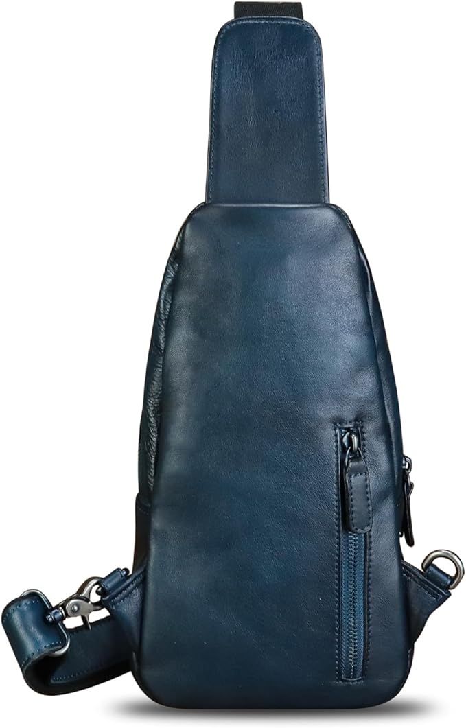 IVTG Genuine Leather Sling Bag Vintage Crossbody Shoulder Bag Handmade Casual Backpack Fanny Purse Chest Bag (NavyBlue)