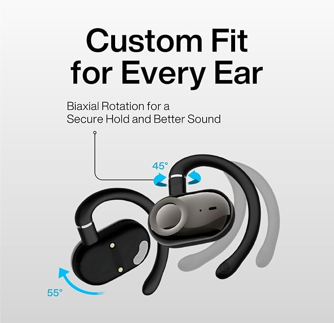 Open Ear Earbuds, Open Ear Headphones with 16mm Speakers, Bluetooth 5.4 Wireless, Biaxial Rotation, Lightweight, 20H Playtime, Over Ear Bluetooth Headphones for Running, Workout, IPX5 Waterproof