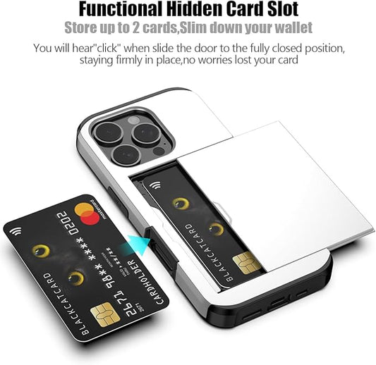 Nvollnoe Compatible with iPhone 16 Pro Case with Card Holder Dual Layer Heavy Duty Protective Shockproof Hidden Card Slot Slim Wallet Phone Cover for iPhone 16 Pro for Women&Men 6.3 inch(White)