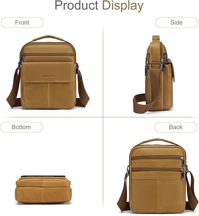 Men's Leather Crossbody Shoulder Bag - Messenger Satchel Travel Handbag