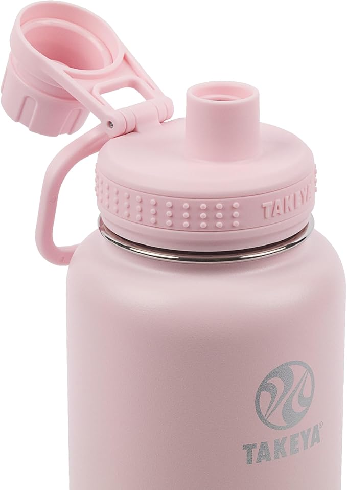 Takeya Actives Water Bottle with Spout Lid - Bottle with Double Stainless Steel Insulation - Dishwasher Safe & BPA-Free - Bottle with Spout Lid & Removable Bumper - 32 oz, Blush