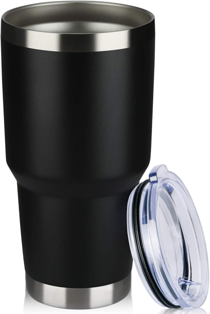 MEWAY 30oz Tumbler Double Wall Vacuum Insulated Travel Mug, Stainless Steel Tumbler with Lid, Durable Powder Coated Insulated Coffee Cup for Cold & Hot Drinks (Black,1 PACK)