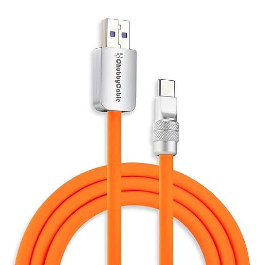 chubbycable Chubby 2.0 Fast Charging Cable Durable Soft Silicone USB C Cable 120W Extra Thick Charger Cord Compatible with iPhone 16/15 Series iPad, Orange, USB-A to Type-C, 8.2FT