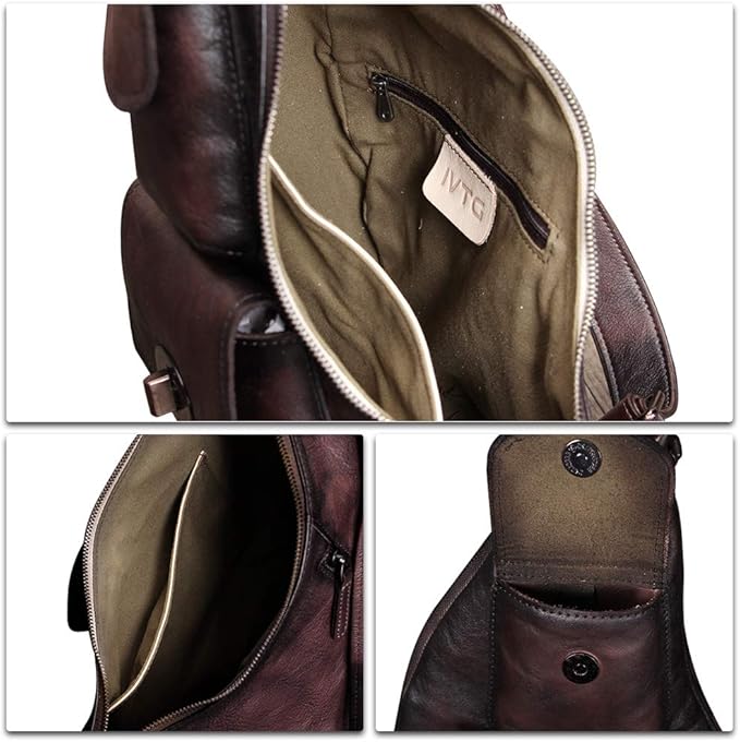 Genuine Leather Large Sling Bag for Men and Women Vintage Real Leather Sling Backpack Shoulder Crossbody Bag Chest Bag