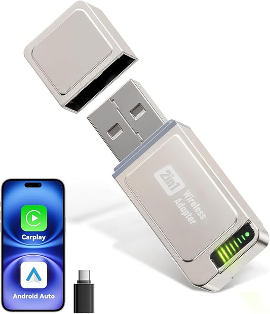 Spedal Wierless CarPlay Adapter for iPhone and Android, Mini CarPlay Wierless Adapter -2in1 CarPlay Design, Fast Pairing,Stable Car Control & No Delay, USB & Type-C Extension Cable Included