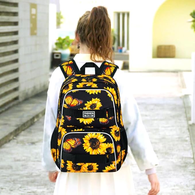 3Pcs Backpack for Girls Boys, 17 Inch School Bookbag with Lunch Box, Durable Laptop Backpacks Set for Teens College