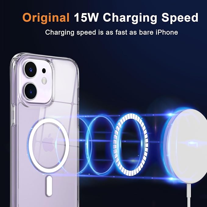MOCCA Strong Magnetic for iPhone 11 Case,[Compatible with Magsafe][Anti Yellowing][Glass Screen Protector+Camera Lens Protector]Slim Thin Shockproof Protective Cover Case for iPhone 11 6.1 inch,Clear