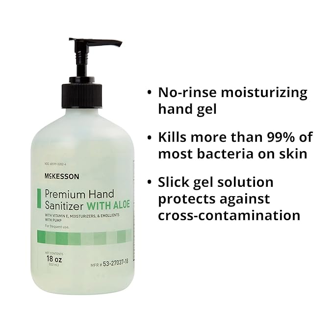 McKesson Hand Sanitizer with Aloe, 18 oz Pump Bottle [Pack of 12] – Bulk, 70% Ethyl Alcohol, Spring Water Scent, No-Rinse Gel with Vitamin E and Moisturizers, Medical-Grade Sanitizer