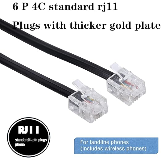 Telephone landline Extension Cord Cable Cord with Standard RJ-11 6P4C Plug (3Ft-3Pack, Black)