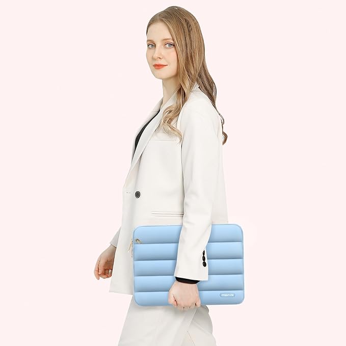 MOSISO 14 inch Laptop Case, 14 inch Puffy Laptop Sleeve Compatible with HP Lenovo Dell ASUS Acer, HP Stream, Dell Latitude, Lenovo IdeaPad, Polyester Horizontal Bag with Small Case, Air Blue