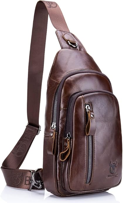 KPYWZER Vintage Leather Sling Bag Backpack for Men Crossbody Shoulder Chest Day Pack Backpacks