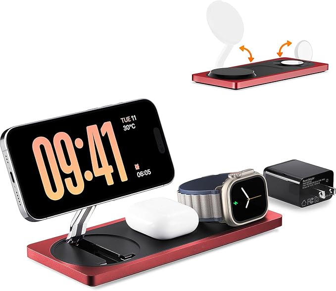 3-in-1 Charging Station for Apple Devices: Used for iPhone and Watch Charging Station with Magsafe Charger Stand, Wireless Charger for iPhone16/15/14/13/12, Apple Watch 1-9/Ultra, AirPods 3 Pro