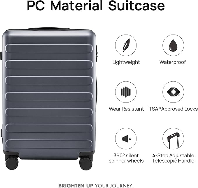 NINETYGO Medium Checked Luggage 24 Inch, Checking In Luggage with Smooth Spinner Wheels, Lightweight, Hard Shell PC Suitcase, Lightweight Travel Luggage, TSA Approved (Grey, Rhine Basic)