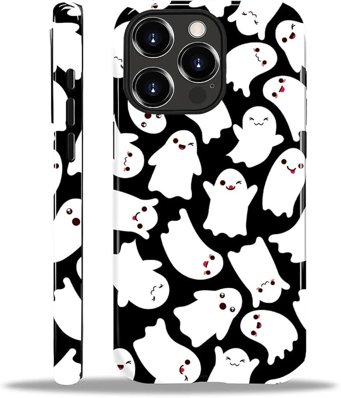 Case for iPhone 15 Pro Case,Halloween Ghosts Bats Design - Hybrid Dual Protection Silicone + Hard PC Shockproof Full Body Cover Slim Anti-Scratch Protective Case for Men Women